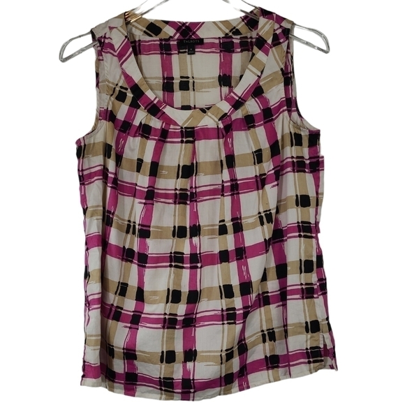 TALBOTS Pink, Black, Tan & White Scoop Neck Tank Top - Sz 6 - 100% Cotton - Picture 1 of 6